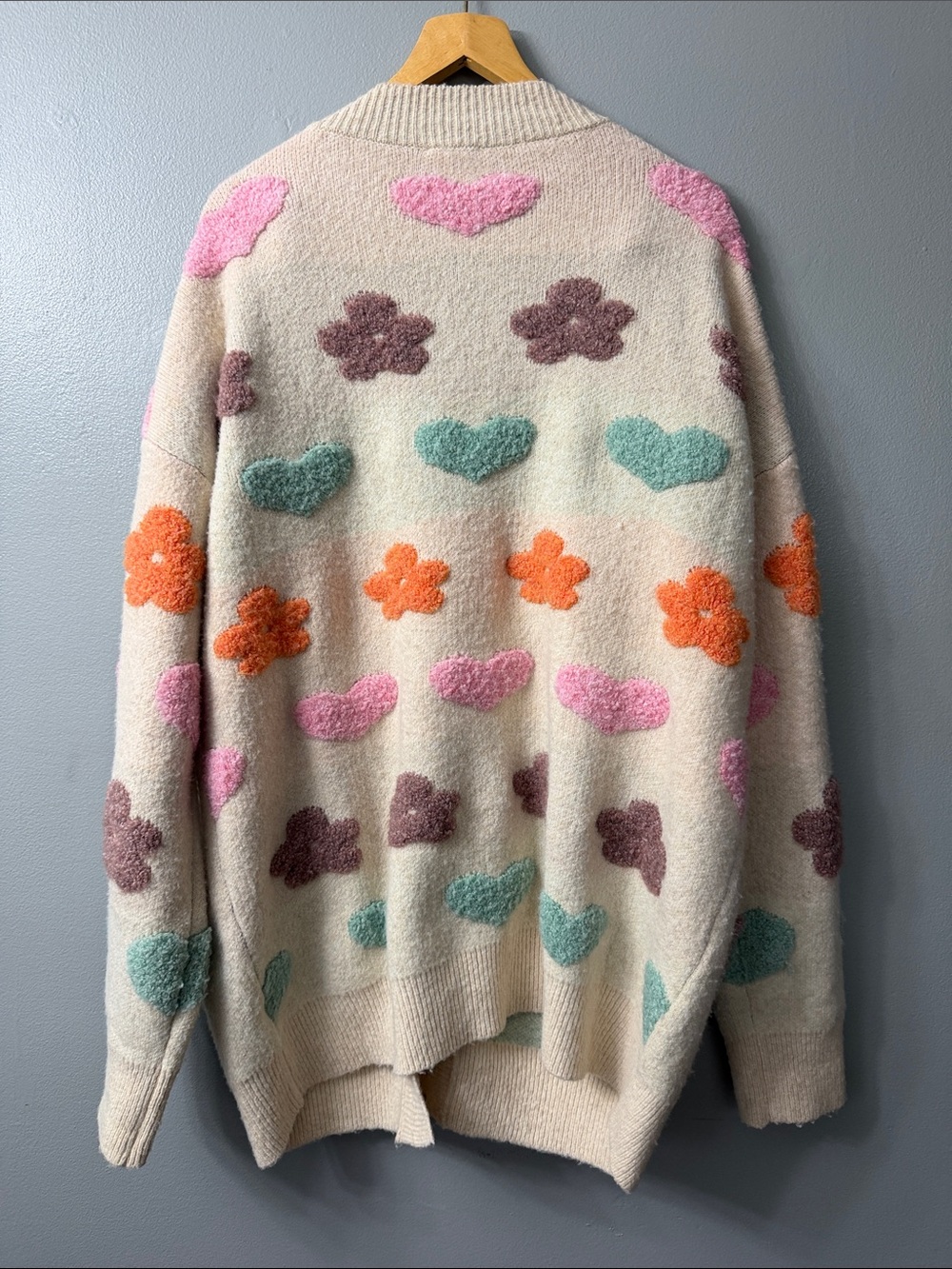 Chic Soul Fuzzy Textured Floral Relaxed Sweater Cardigan 1x oversized - Picture 5 of 6